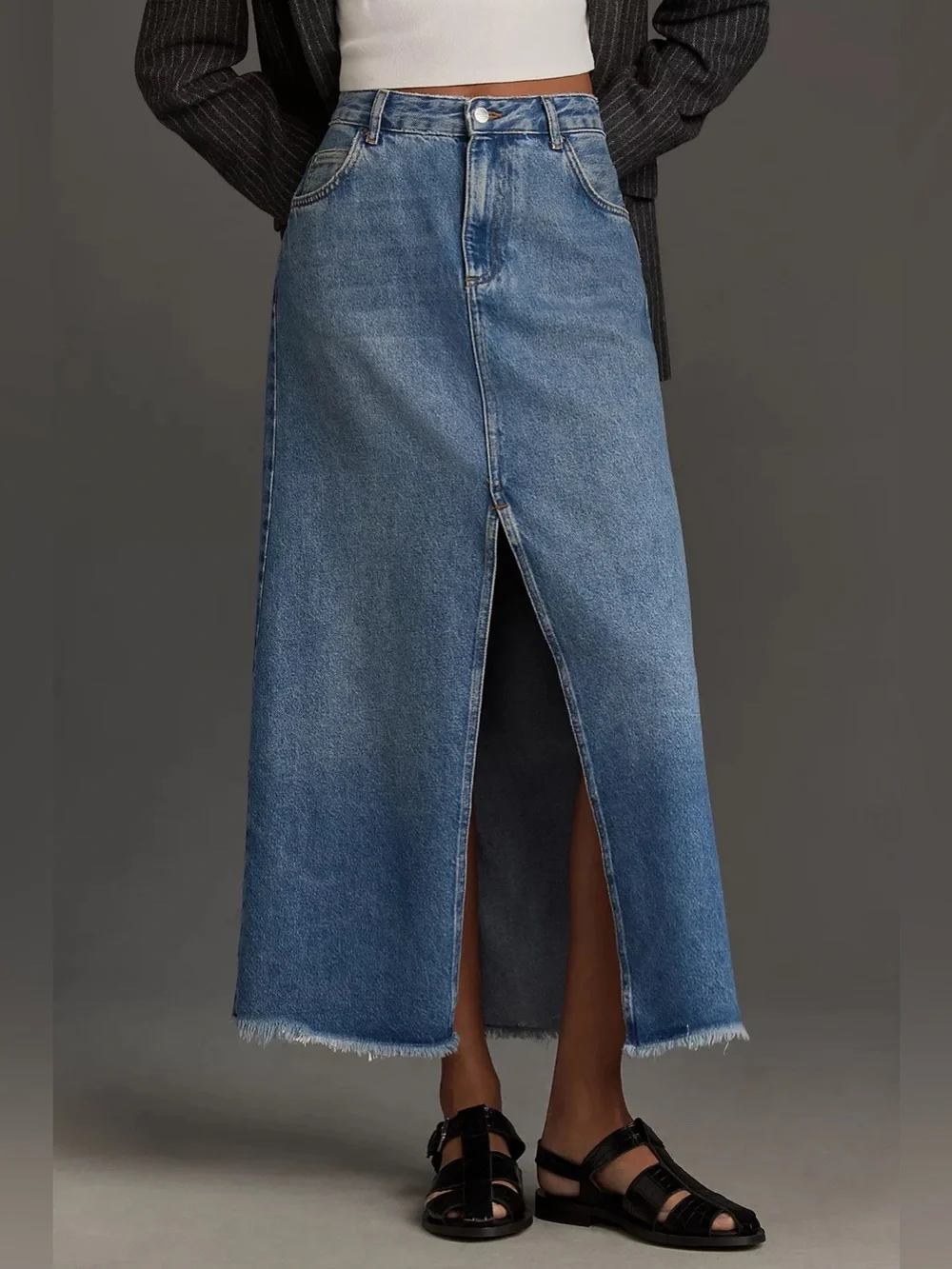 Pilcro Madi Front-Slit Denim Maxi Skirt - Size 14 - Picture 4 of 9